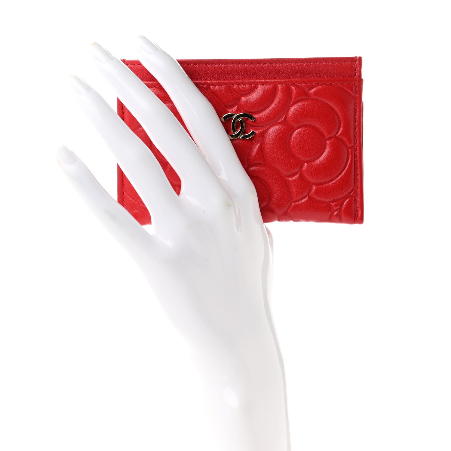 Chanel Lambskin Camellia Embossed Card Holder Red 2 of 8