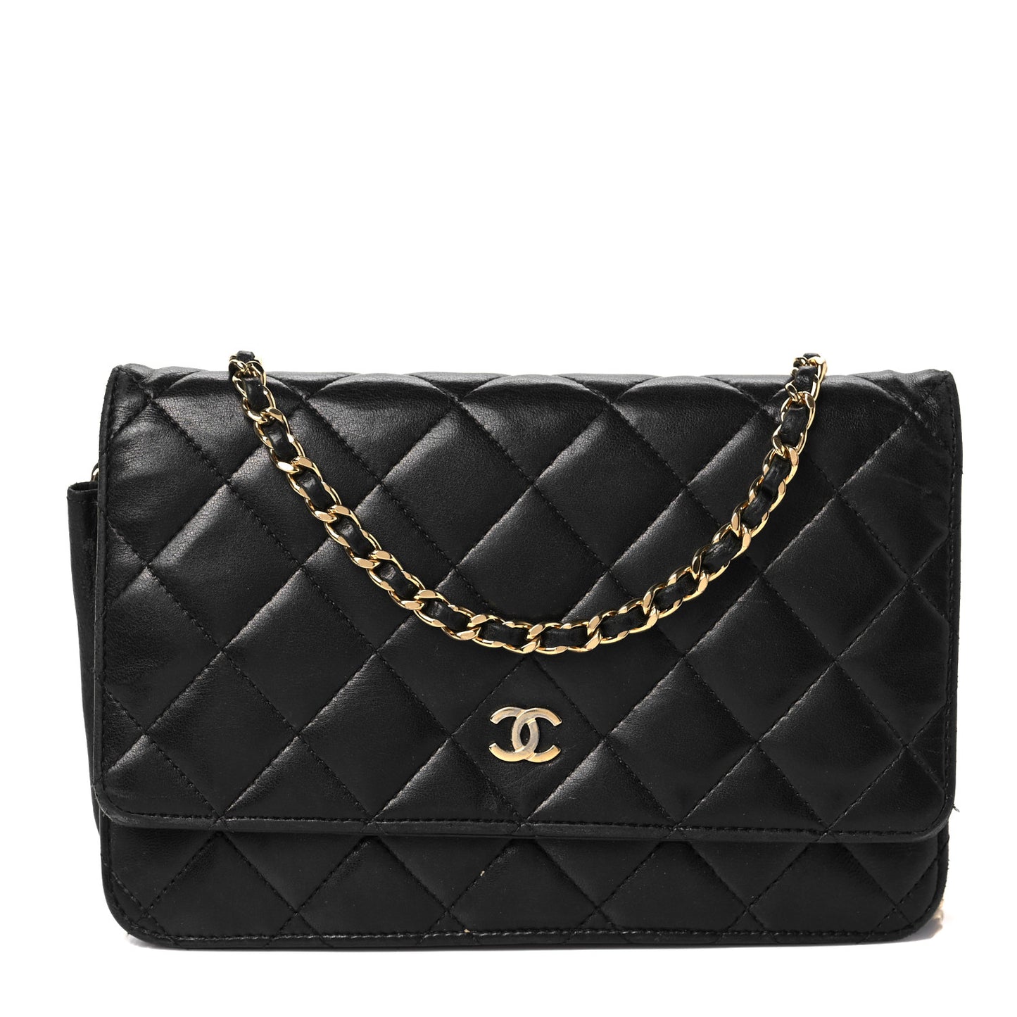 Lambskin Quilted Wallet On Chain WOC Black