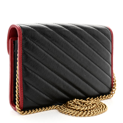 Gucci Vintage Effect Calfskin Matelasse Diagonal Torchon GG Marmont Chain Wallet Black Romantic Cherry 3 of 12