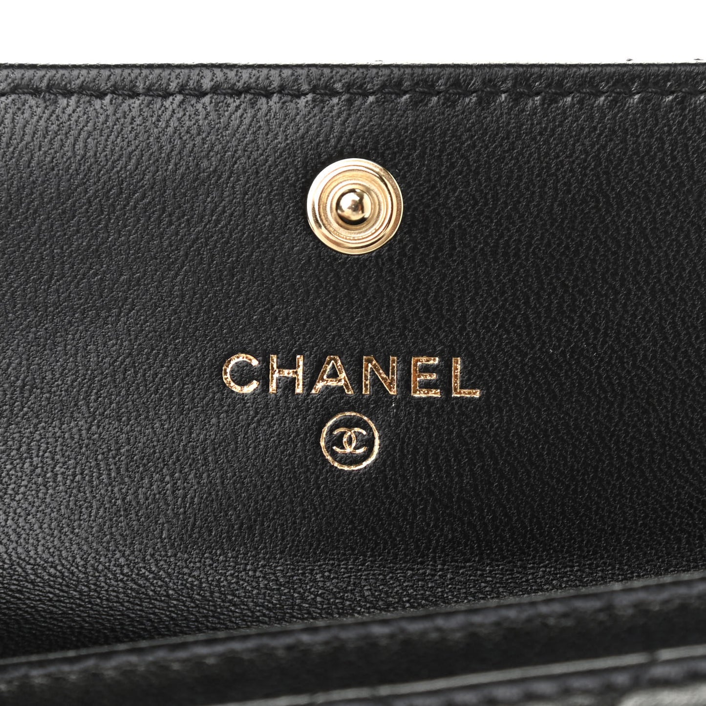 Lambskin Quilted CC Button Flap Card Holder Black