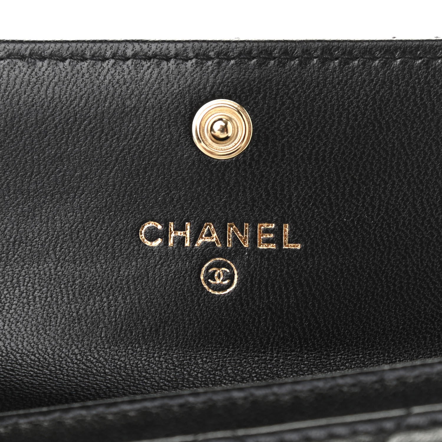 Chanel Lambskin Quilted CC Button Flap Card Holder Black 6 of 9