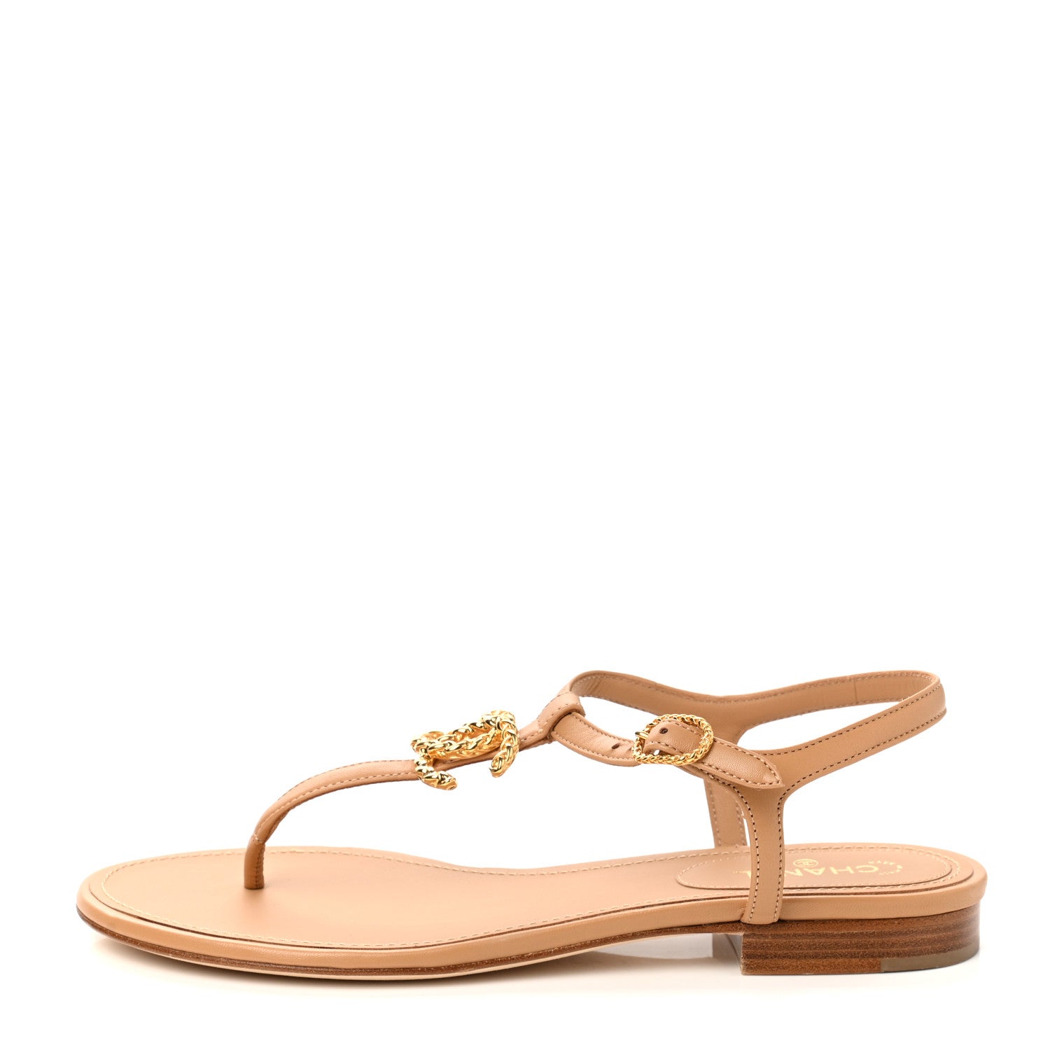 Chanel Lambskin Quilted CC Thong Sandals 38 Beige 1 of 8