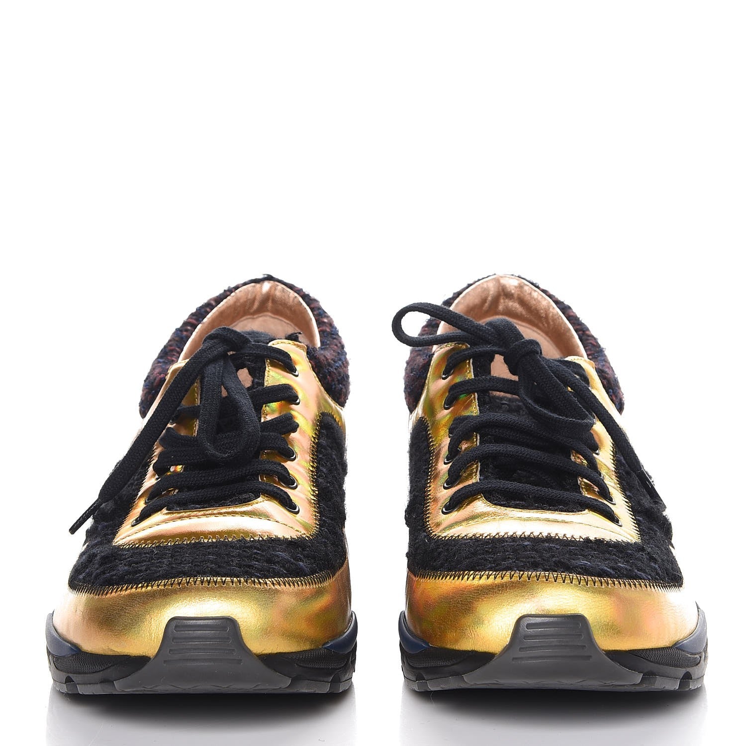 Chanel Tweed Patent Runway Sneakers Gold 2 of 9