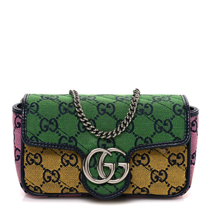 Gucci Monogram Multicolor Matelasse Diagonal Super Mini GG Marmont Shoulder Bag Green Blue Yellow Light Blue Pink 1 of 10