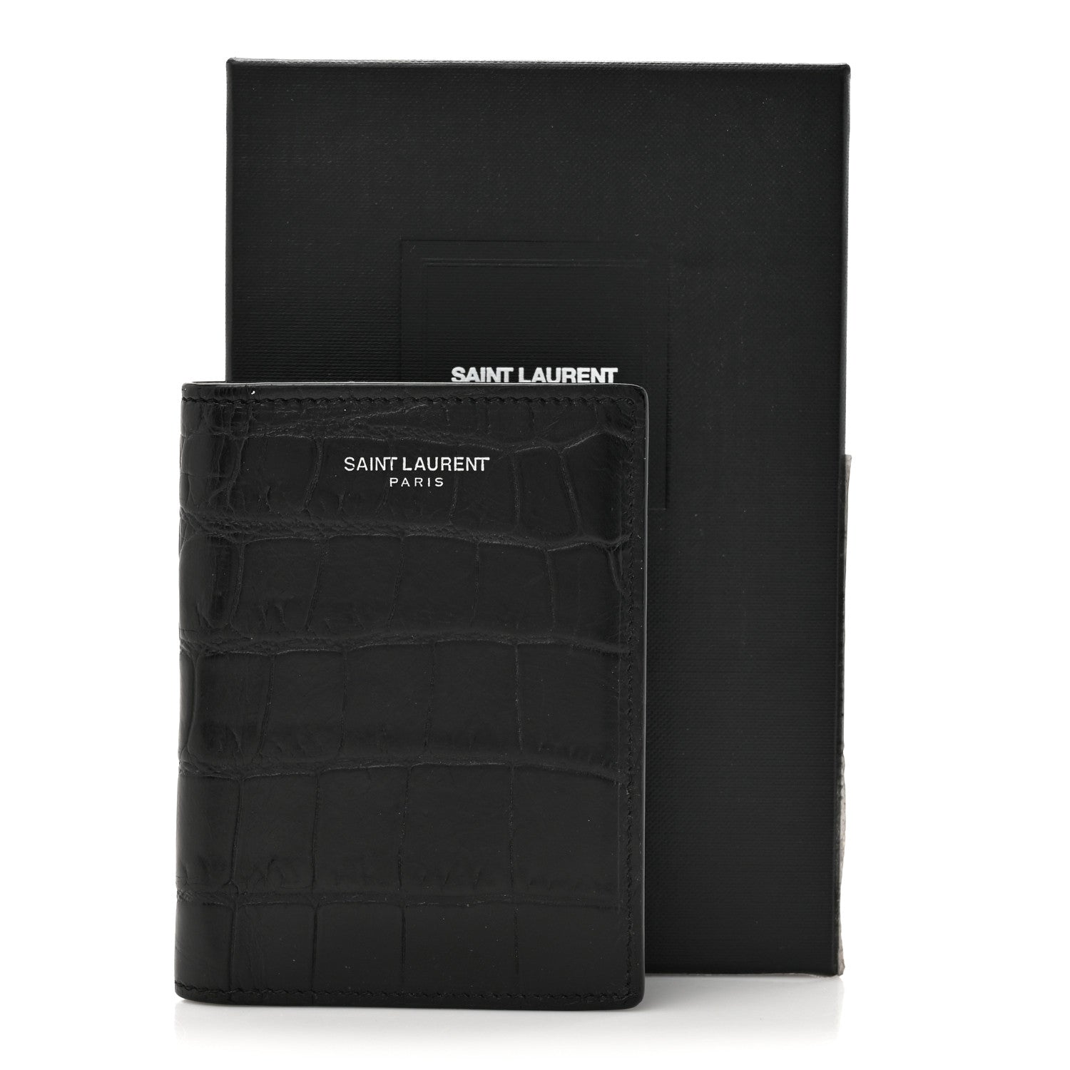 Saint Laurent Crocodile Embossed Bi-Fold Wallet Black 9 of 9