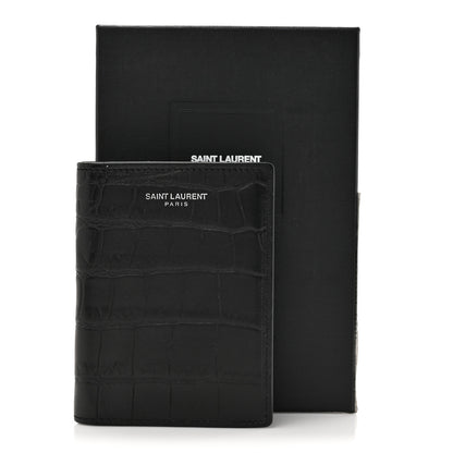Saint Laurent Crocodile Embossed Bi-Fold Wallet Black 9 of 9