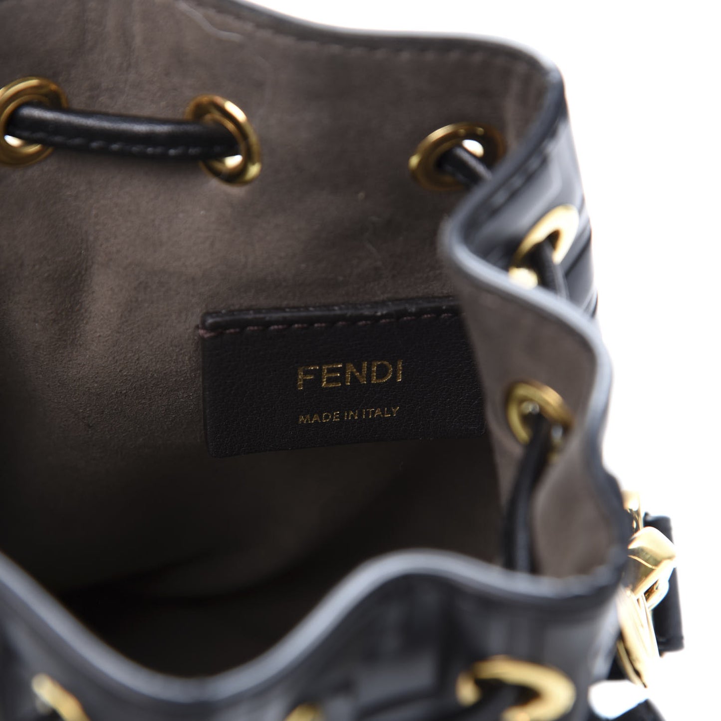 Vitello Liberty F is Fendi FF 1974 Embossed Mini Mon Tresor Bucket Bag Black