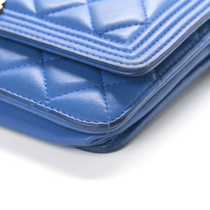 Chanel Lambskin Quilted Boy Wallet On Chain WOC Blue 11 of 21