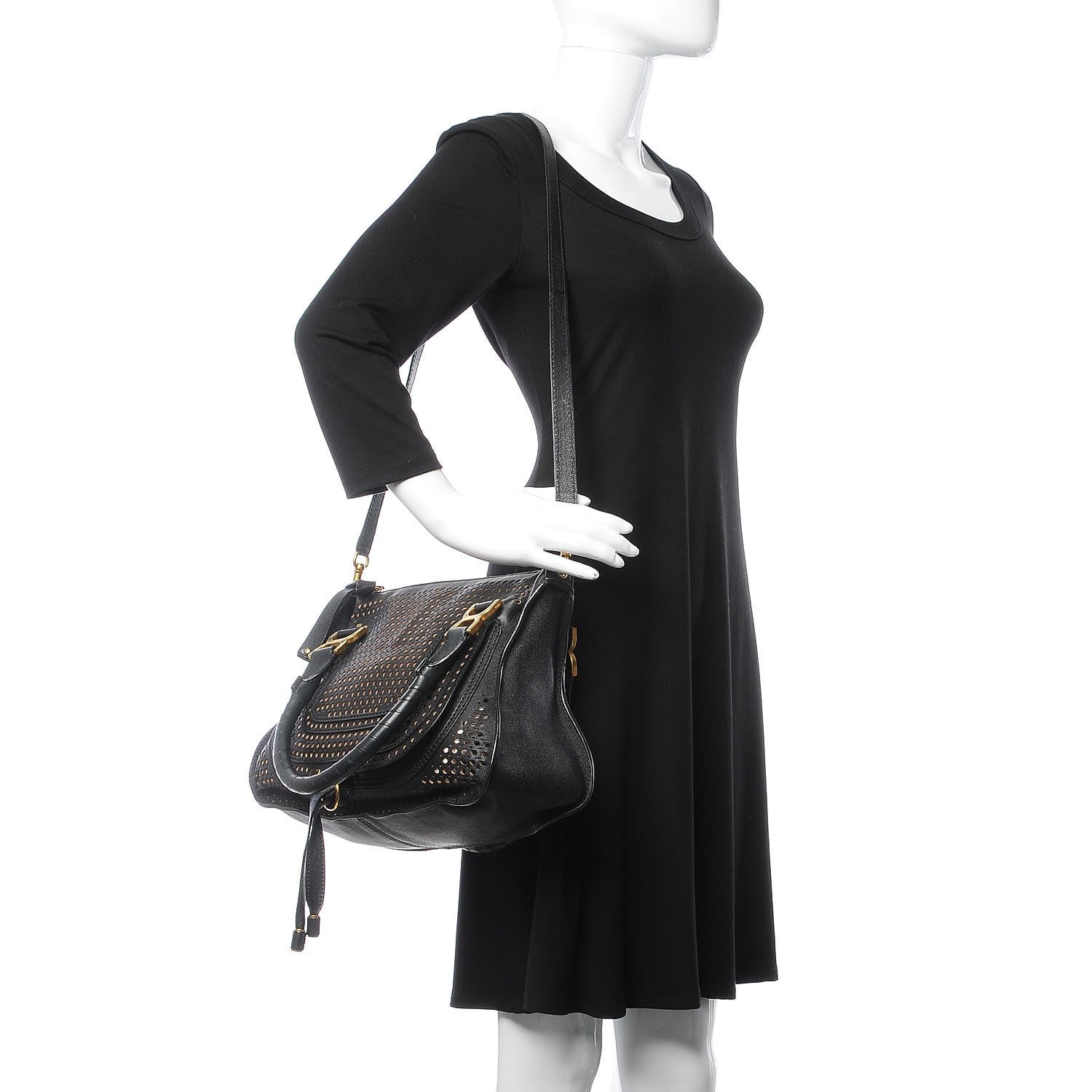Chloe Calfskin Perforated Medium Marcie Satchel Black 2 of 9