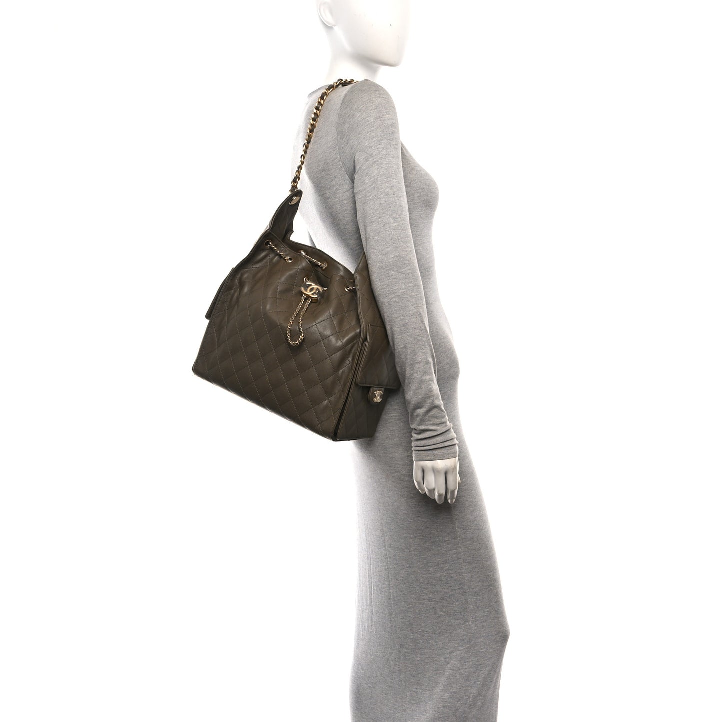 Caviar Quilted Medium Chanel 25 Handbag Dark Khaki