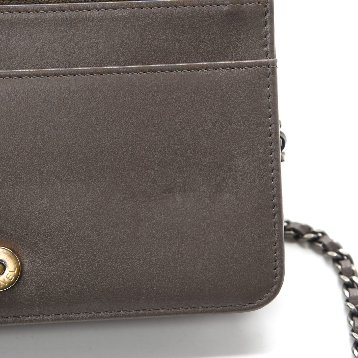 Aged Calfskin Quilted Gabrielle Wallet On Chain WOC Grey
