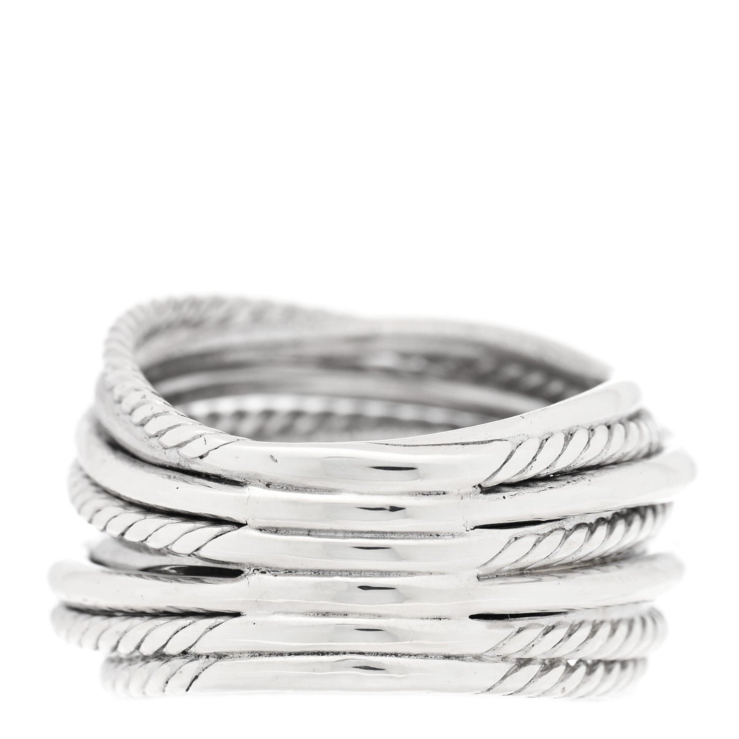 David Yurman Sterling Silver Diamond 17.8mm Crossover Cable Ring 54 6.75 3 of 4
