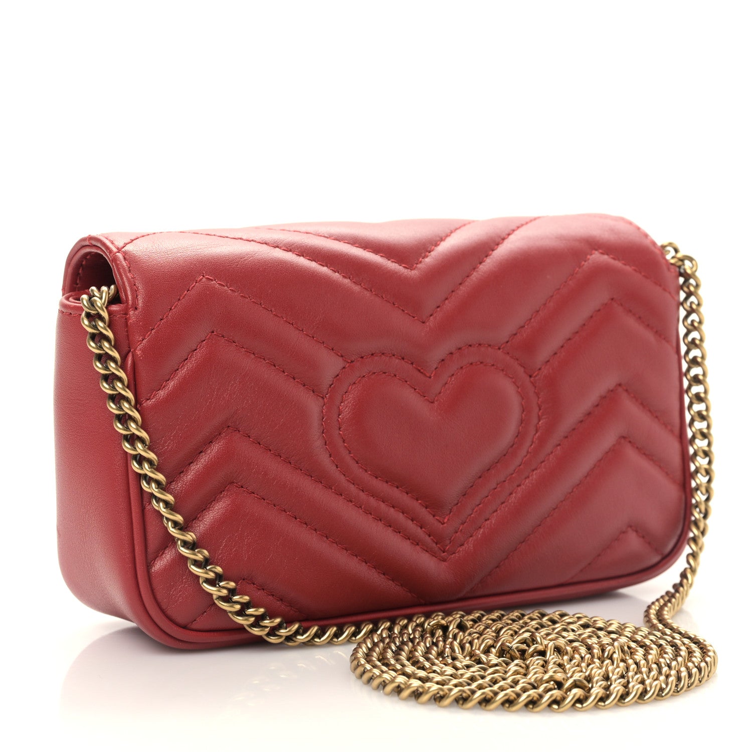 Gucci Calfskin Matelasse Super Mini GG Marmont Shoulder Bag Hibiscus Red 3 of 11