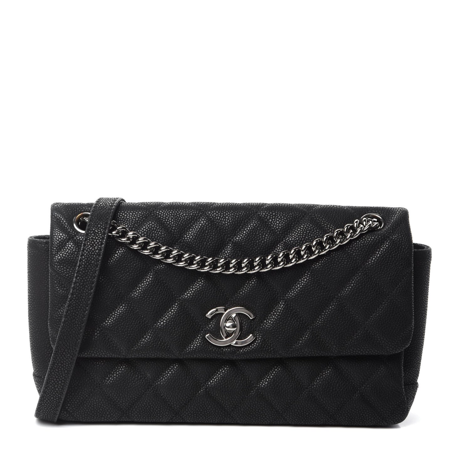 Iridescent Caviar Quilted Medium Lady Pearly Flap Black