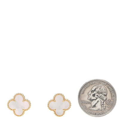 Van Cleef & Arpels 18K Yellow Gold Mother of Pearl Vintage Alhambra Earrings 2 of 6