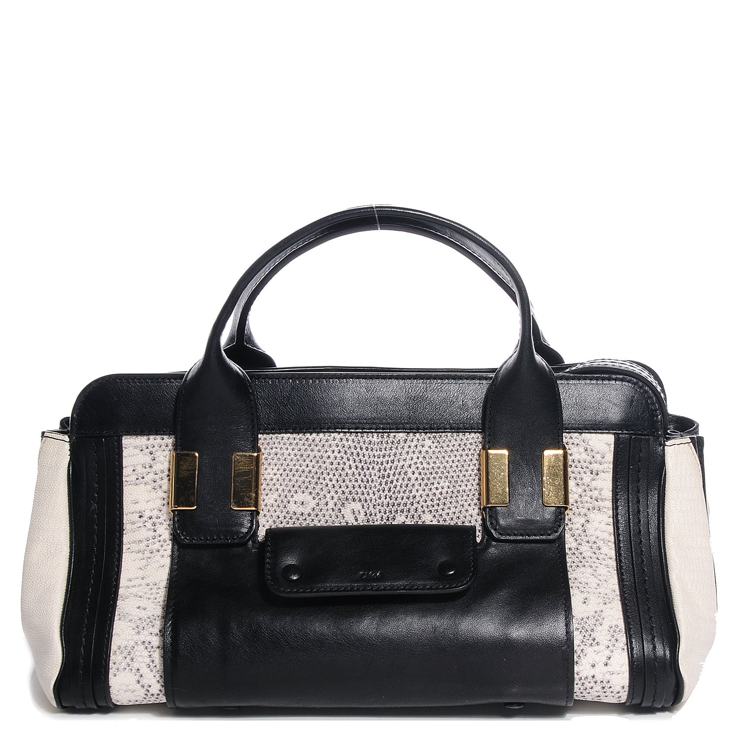Chloe Calfskin Lizard Embossed Mini Alice Satchel Black White 1 of 9
