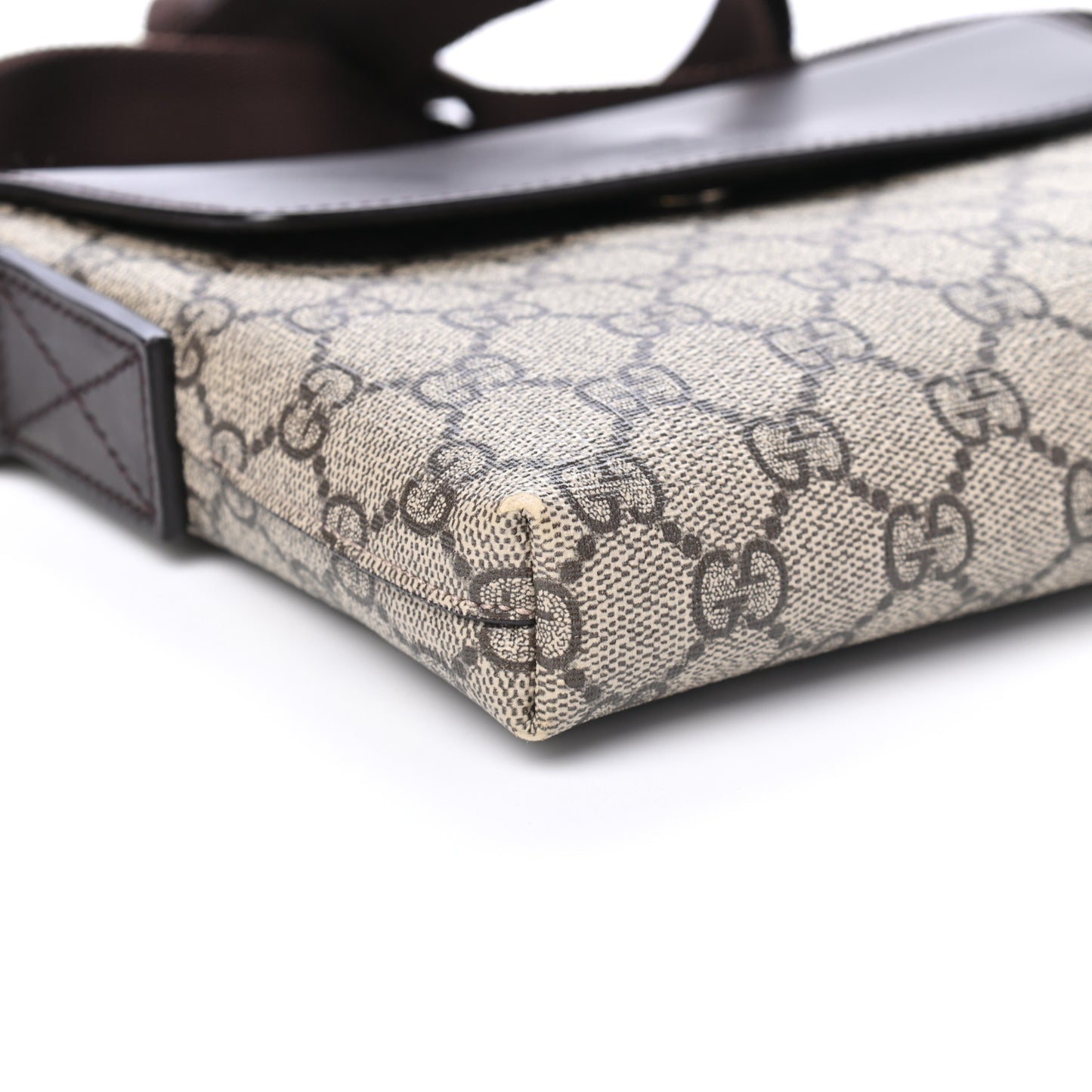 GG Supreme Monogram Selleria Calfskin Small Satchel Messenger Bag Beige Ebony Cocoa Dark Chocolate