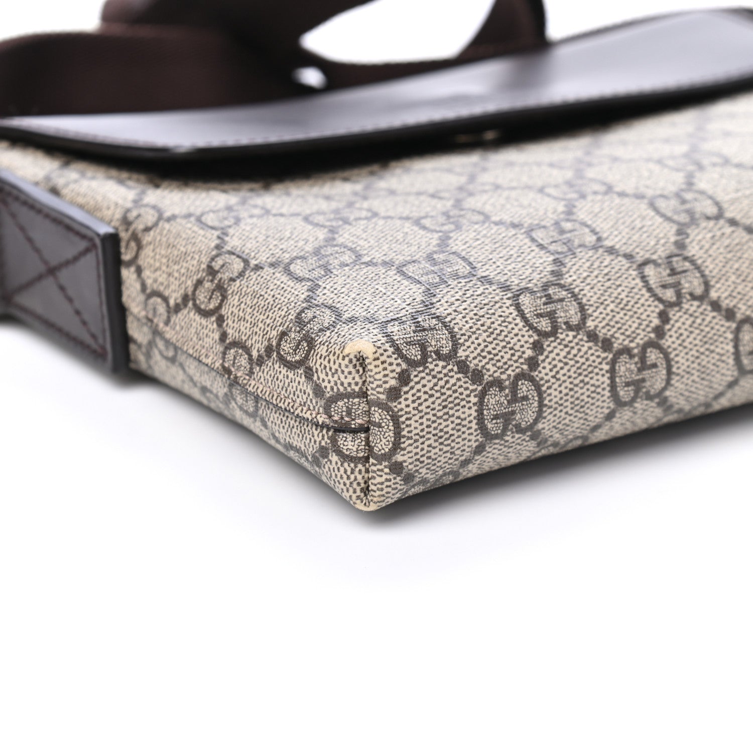Gucci GG Supreme Monogram Selleria Calfskin Small Satchel Messenger Bag Beige Ebony Cocoa Dark Chocolate 7 of 8