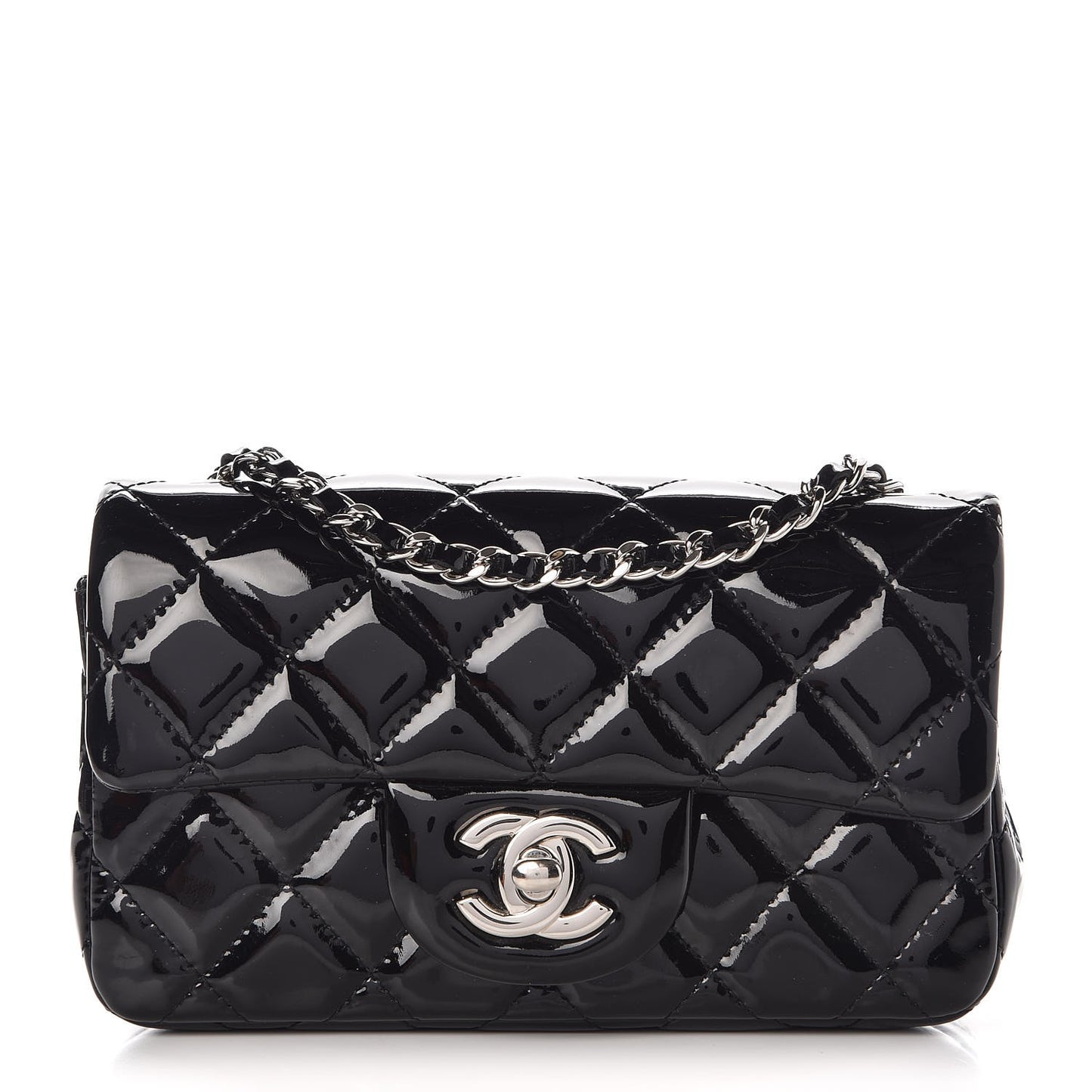 Patent Calfskin Quilted Extra Mini Rectangular Flap Black