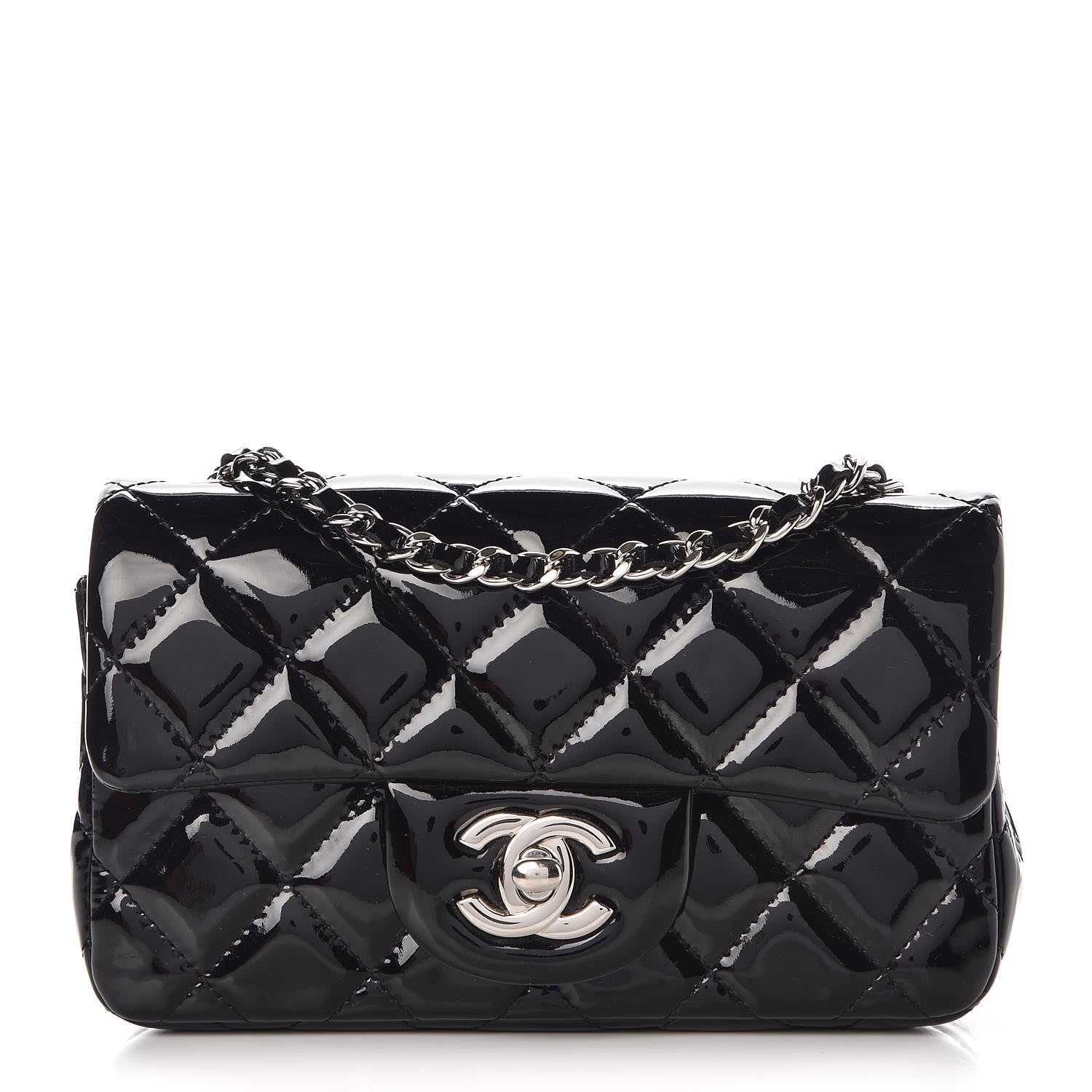 Chanel Patent Calfskin Quilted Extra Mini Rectangular Flap Black 1 of 8