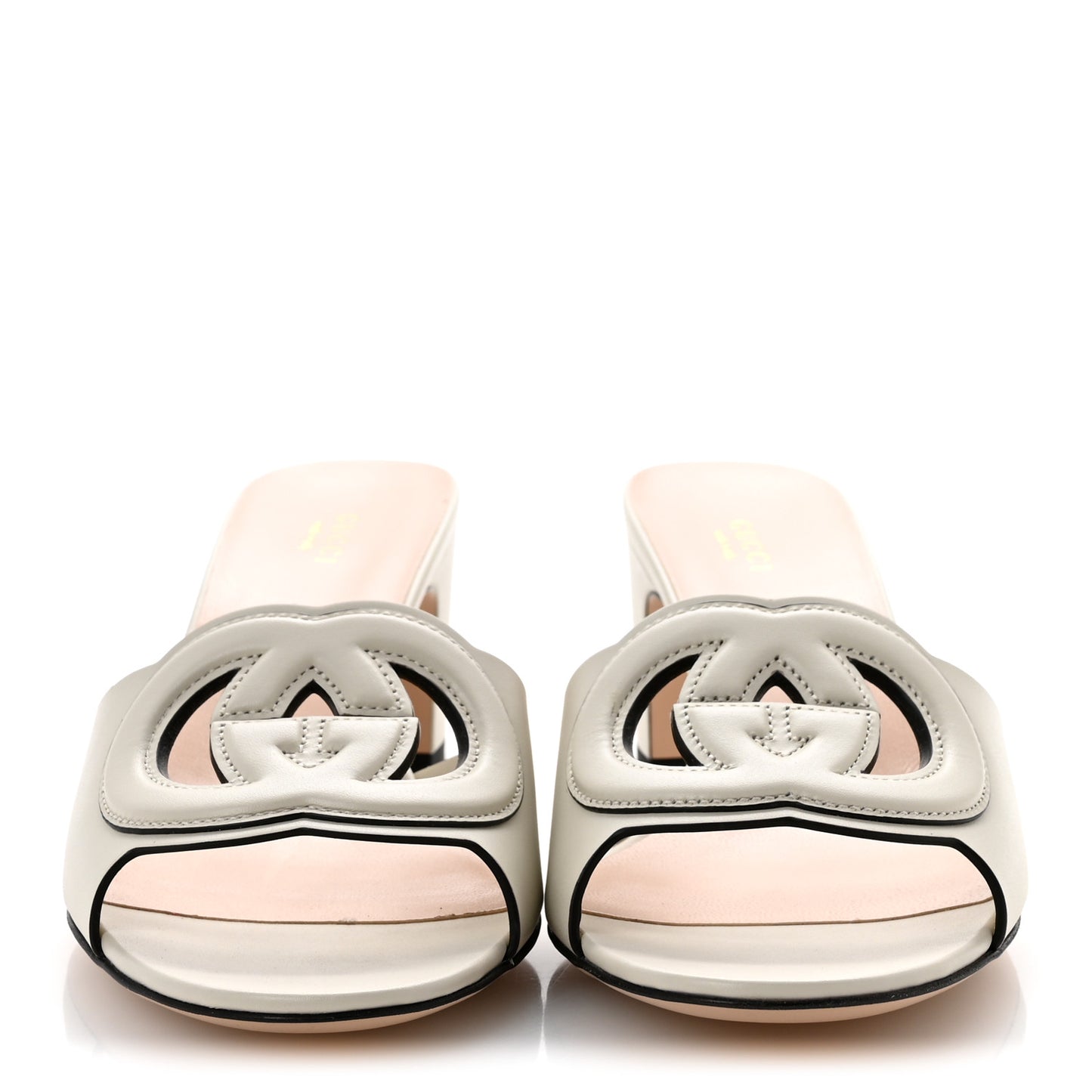 Sierra Calfskin Interlocking G Cut Out Slide Sandals 39.5 Mystic White