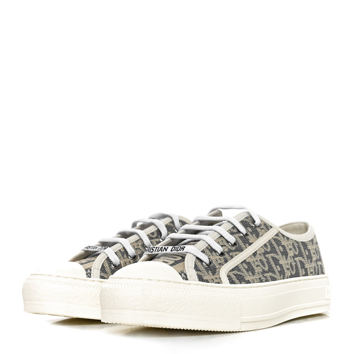 Christian Dior Oblique Chambray Raffia Effect Walk'N'Dior Low Top Sneakers 37 Blue Light Biscuit 3 of 8