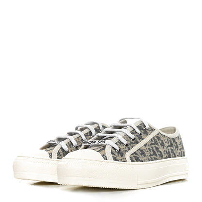 Christian Dior Oblique Chambray Raffia Effect Walk'N'Dior Low Top Sneakers 37 Blue Light Biscuit 3 of 8