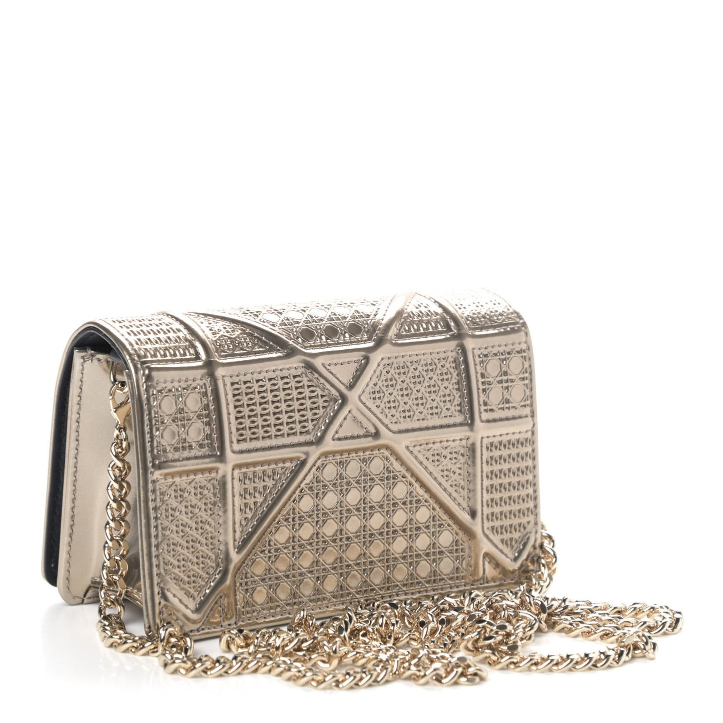 Metallic Patent Micro-Cannage Baby Diorama Flap Bag Gold