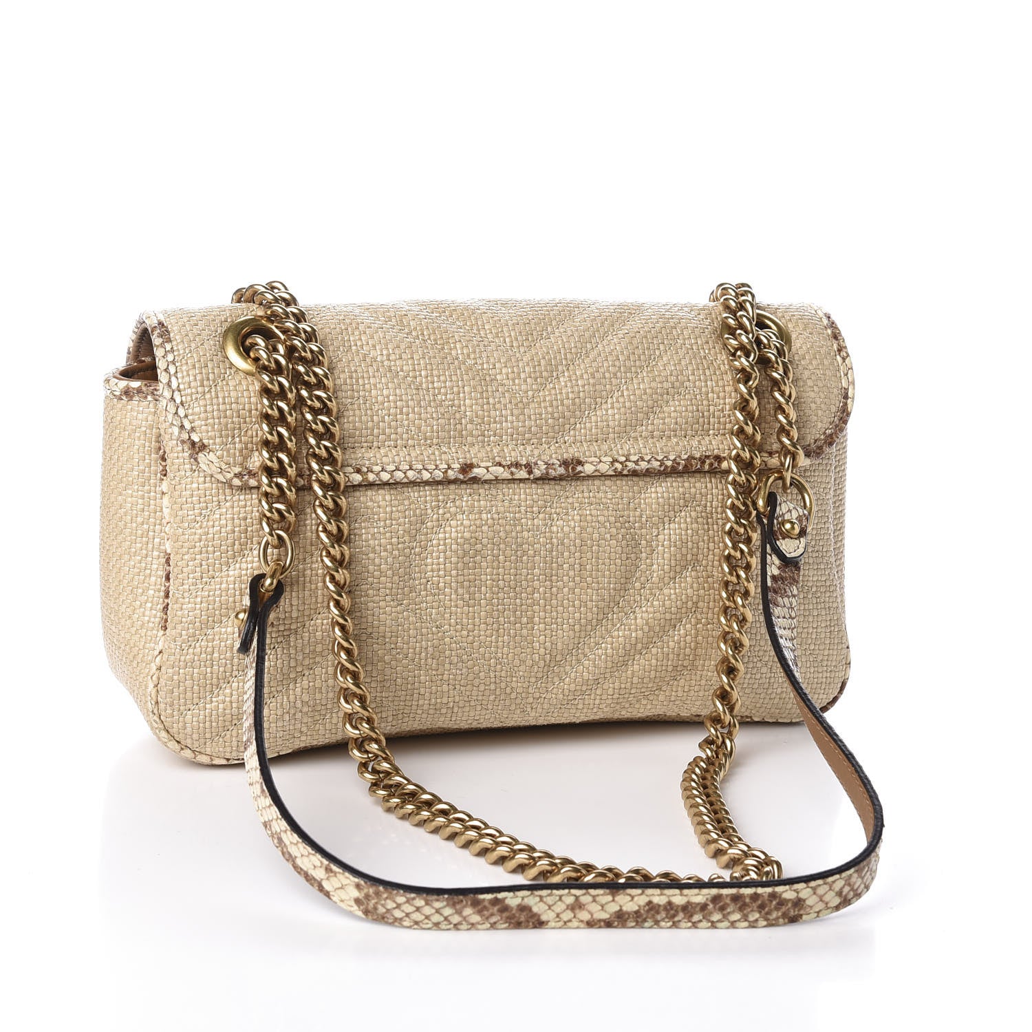 Gucci Raffia Elaphe Matelasse Small GG Marmont Shoulder Bag Natural Cream Brown 2 of 10