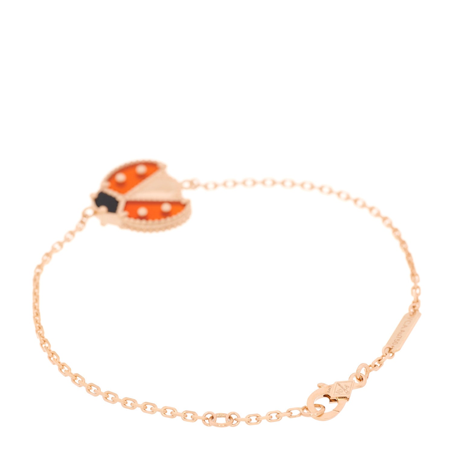 Van Cleef & Arpels 18K Rose Gold Carnelian Onyx Lucky Spring Open Wing Lady Bug Bracelet 3 of 7