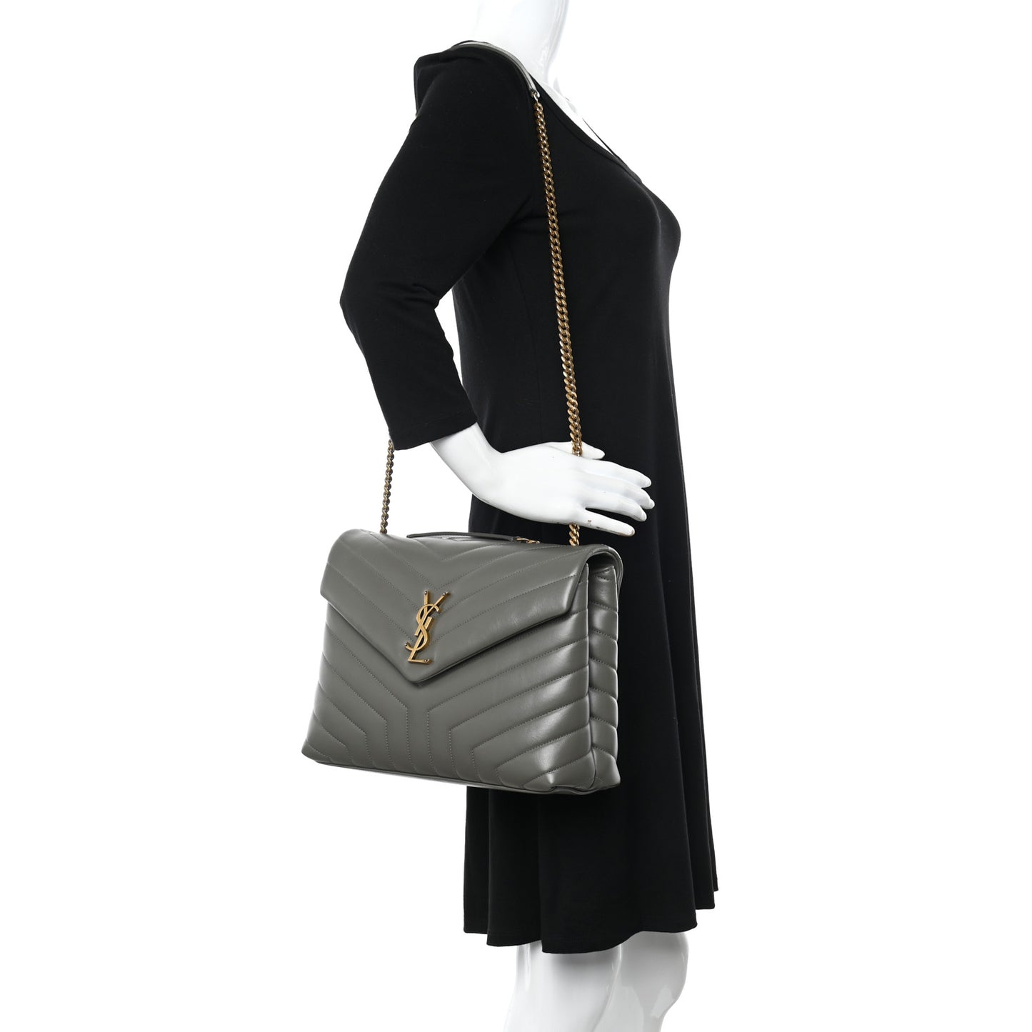 Calfskin Y Quilted Monogram Medium Loulou Chain Satchel Storm