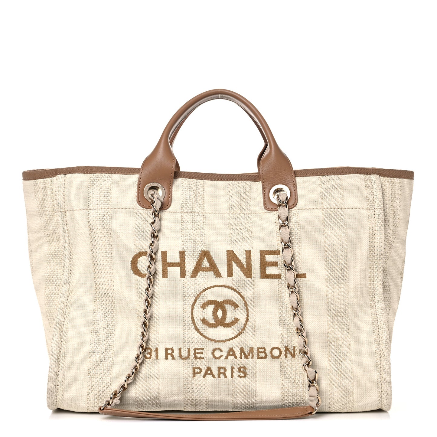 Mixed Fibers Striped Medium Deauville Tote Beige