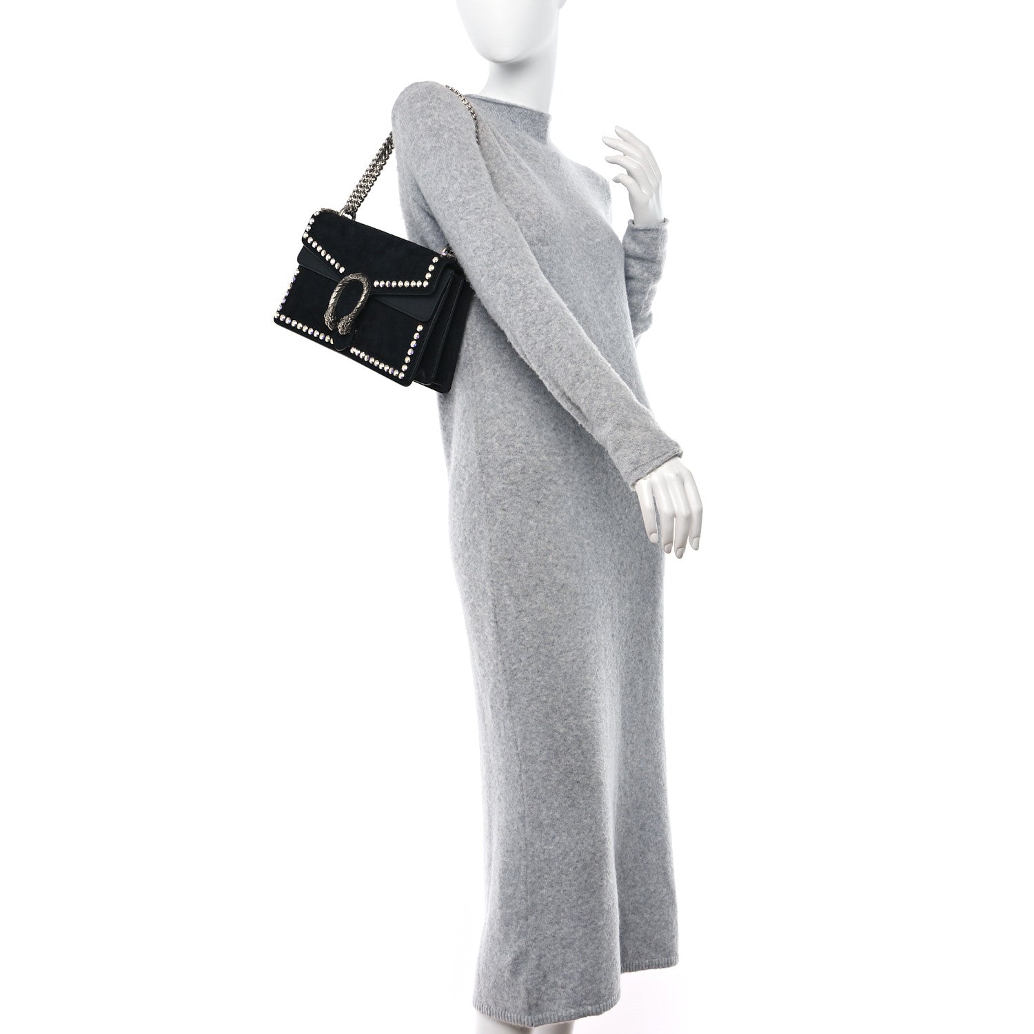 Gucci Suede Crystal Small Dionysus Shoulder Bag Black 2 of 12