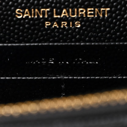 Saint Laurent Grain De Poudre Matelasse Chevron Monogram Envelope Chain Wallet Black 7 of 11