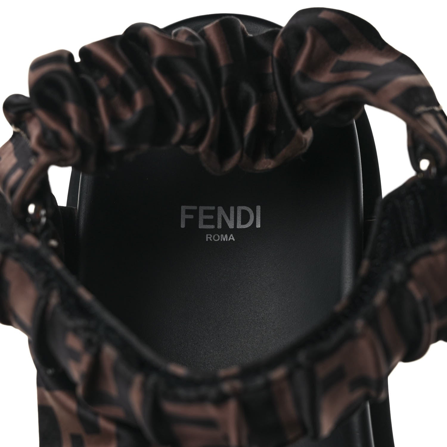 Fendi Satin FF Ruched Sandals 39.5 Tobacco Black 7 of 8