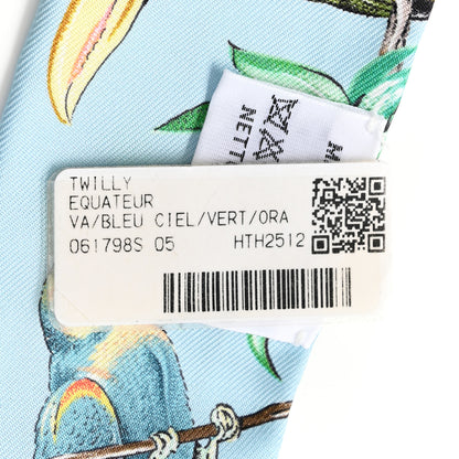 Hermes Silk Equateur Twilly  Bleu Ciel Vert Orange 4 of 4