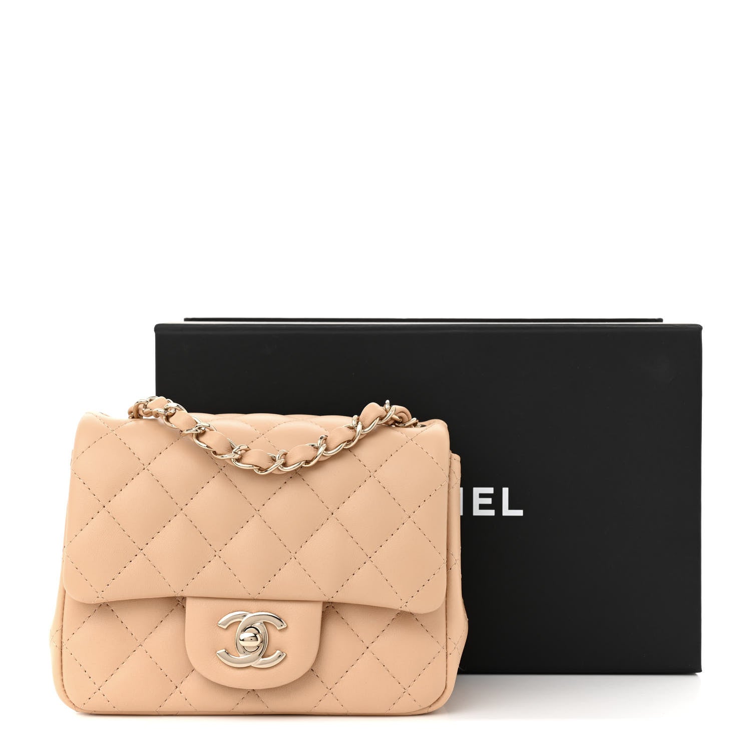 Chanel Lambskin Quilted Mini Square Flap Beige 11 of 11