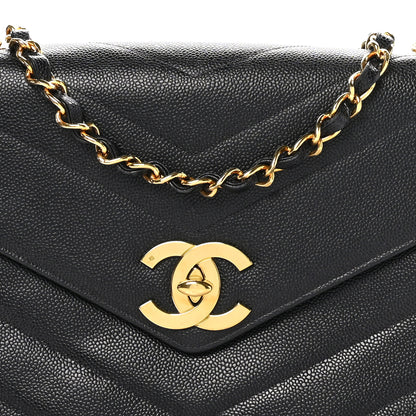 Chanel Caviar Chevron Quilted Jumbo Single Flap Black 8 of 10