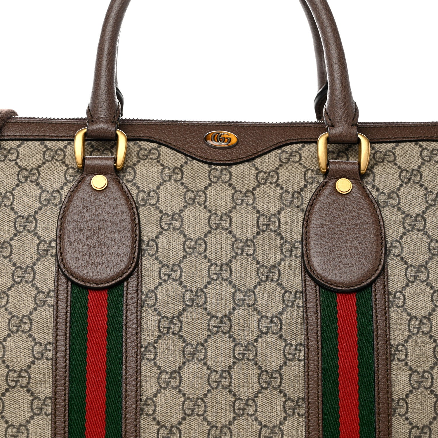 Gucci Soft GG Supreme Monogram Textured Dollar Calfskin Web Large Ophidia Carry-On Duffle Bag Beige Ebony New Acero 7 of 13