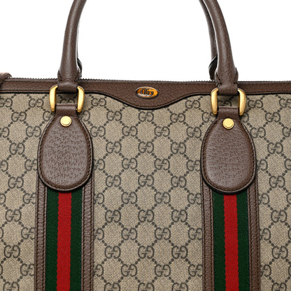 Gucci Soft GG Supreme Monogram Textured Dollar Calfskin Web Large Ophidia Carry-On Duffle Bag Beige Ebony New Acero 7 of 13