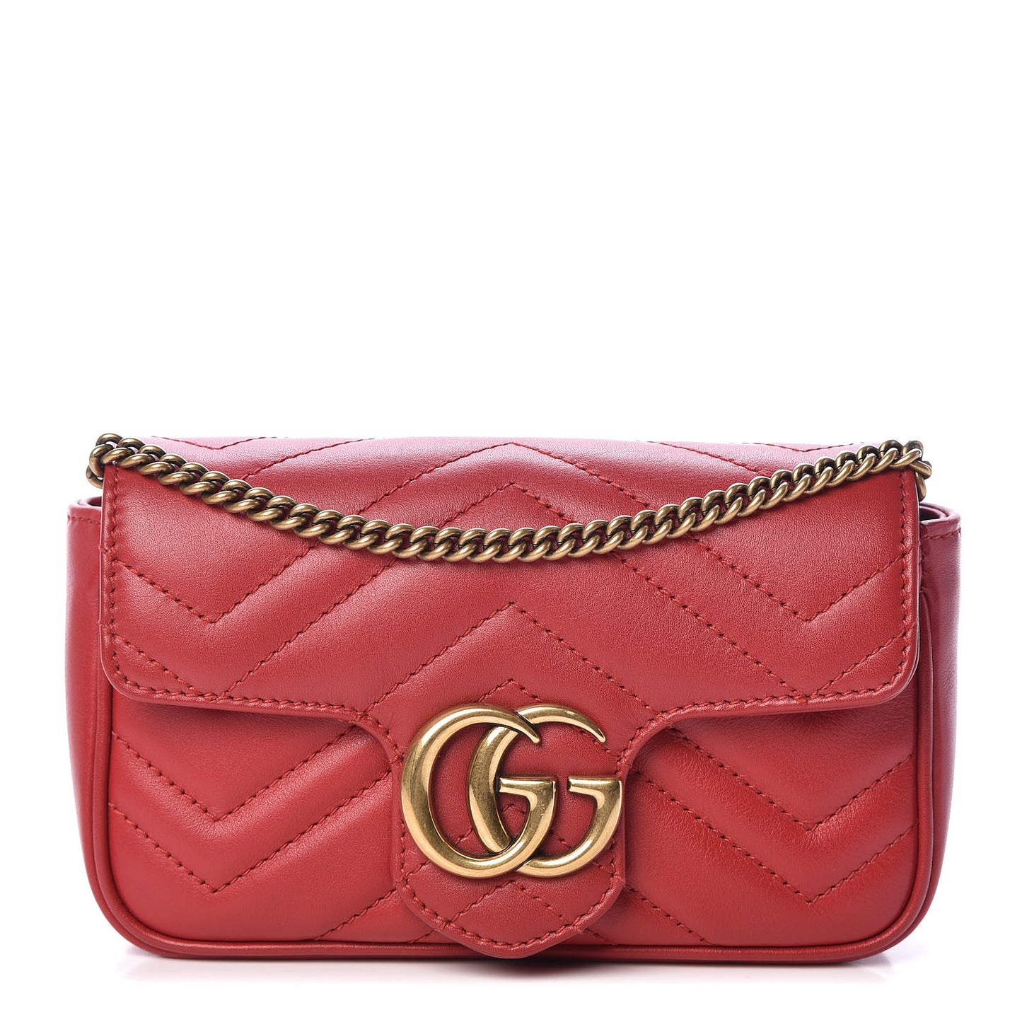 Calfskin Matelasse Super Mini GG Marmont Shoulder Bag Hibiscus Red