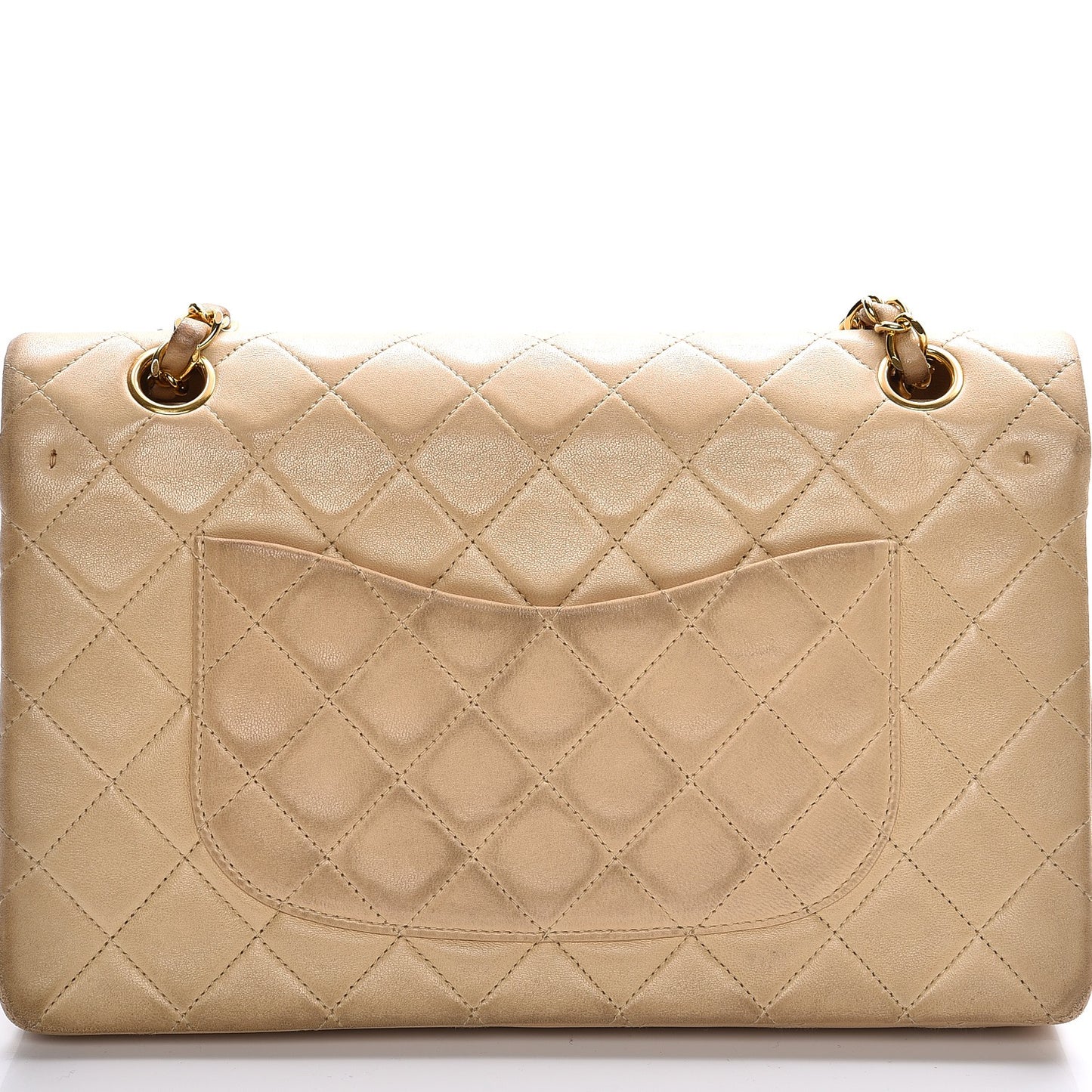 Lambskin Quilted Medium Double Flap Beige