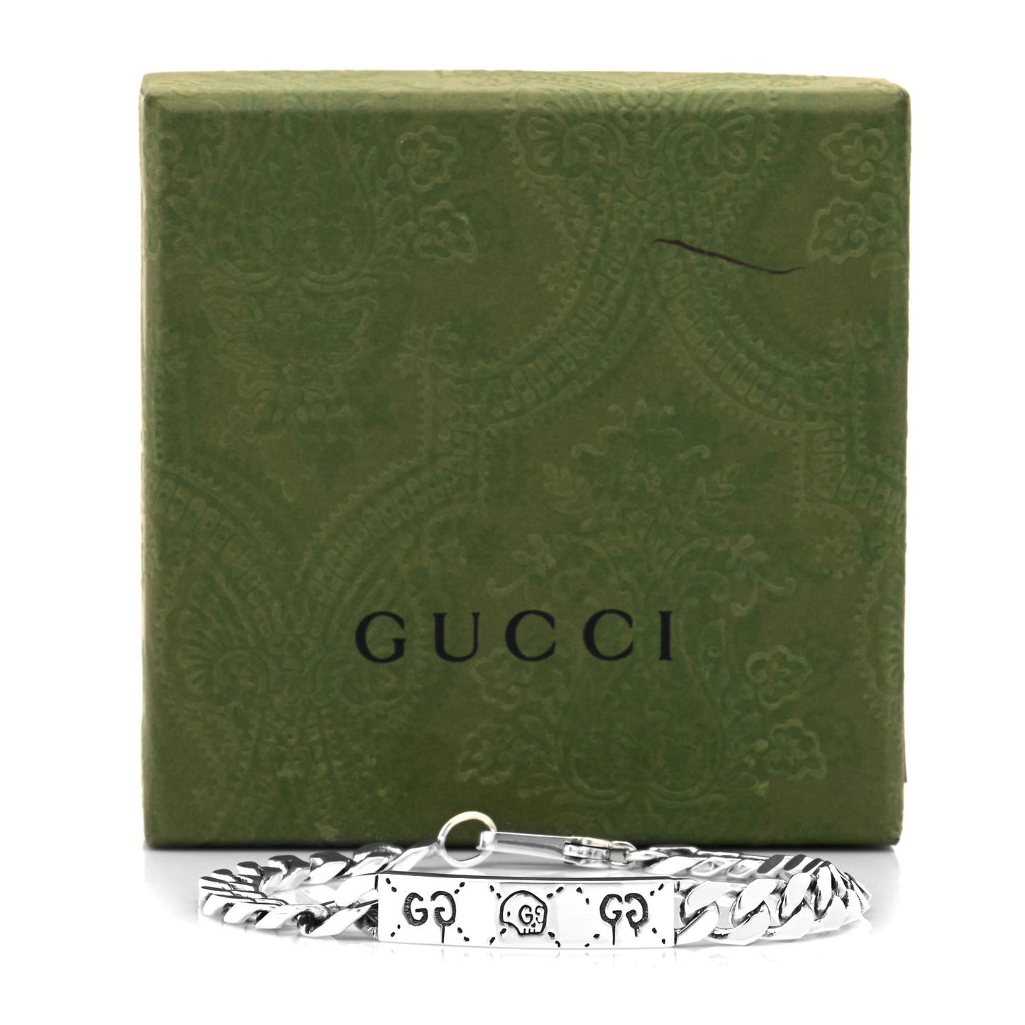 Sterling Silver GucciGhost Hamlet Skull ID Chain Bracelet