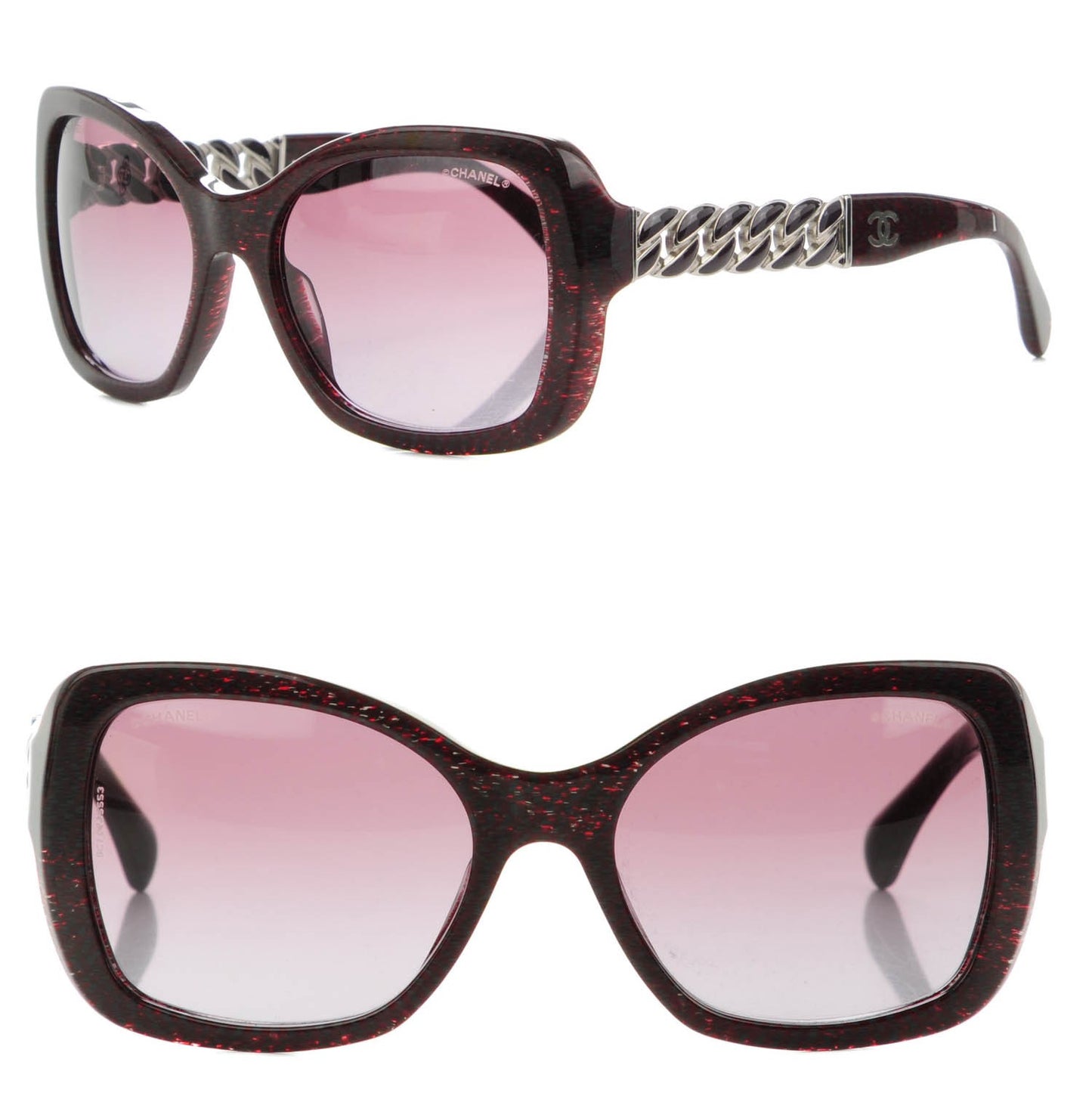 Acetate Metal Chain Square Sunglasses 5305 Red