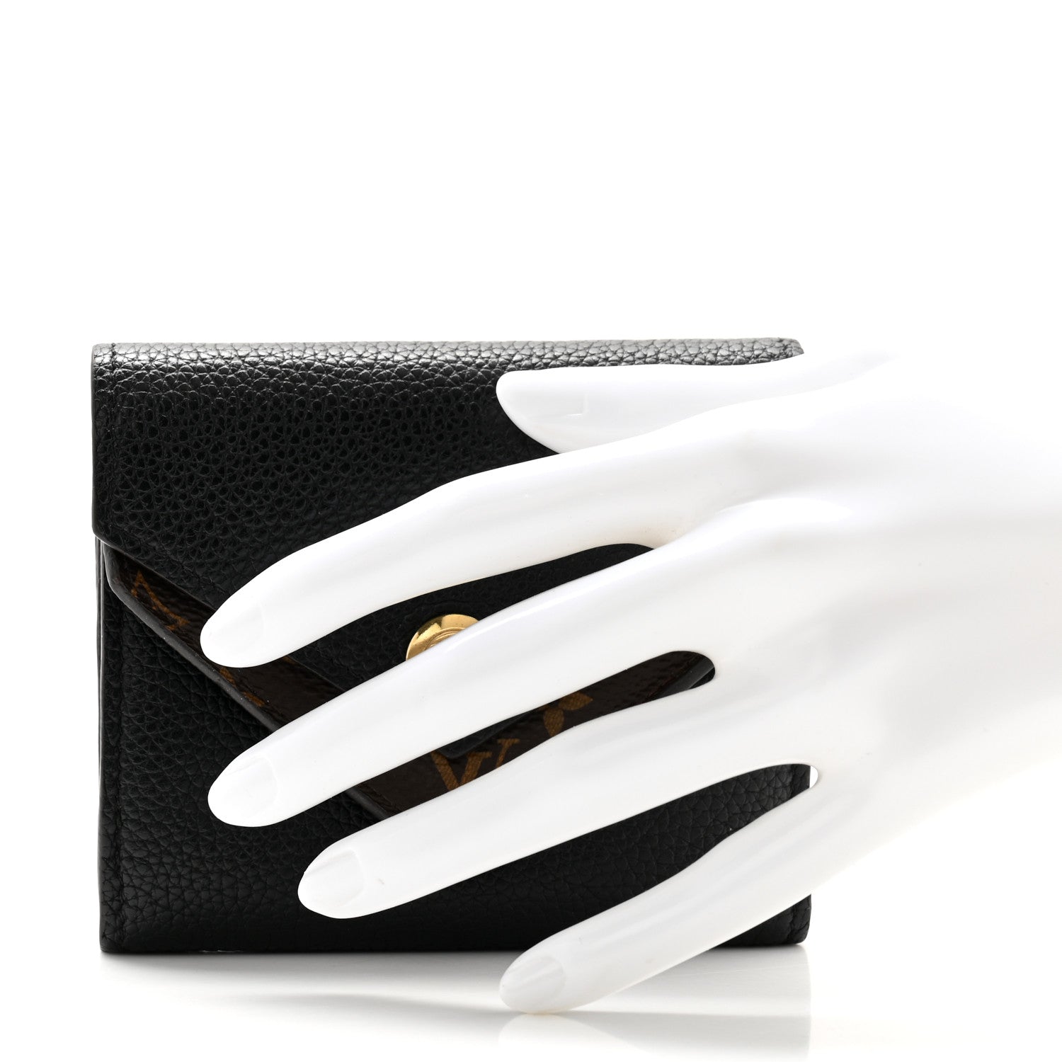 Louis Vuitton Grained Calfskin Monogram Double V Compact Wallet Black 2 of 10