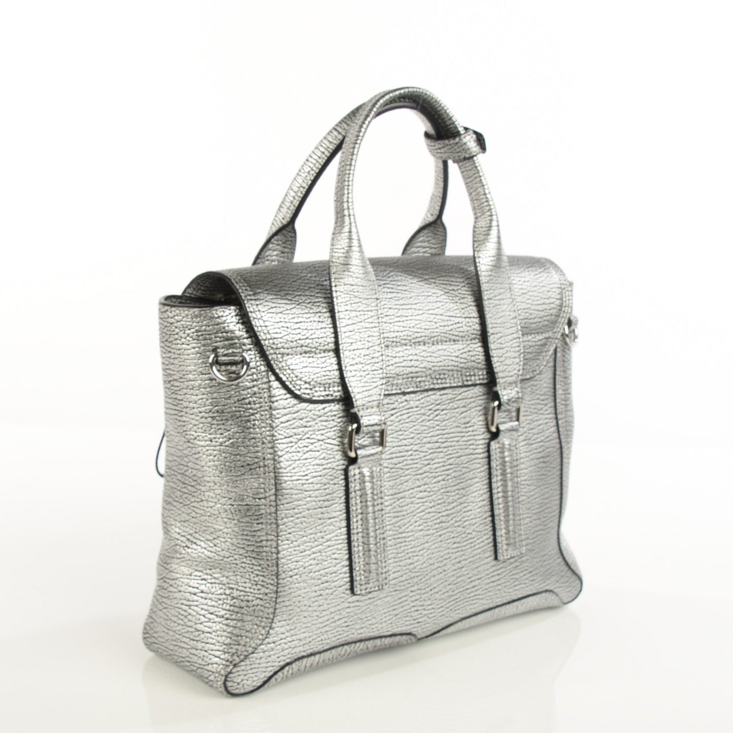 3.1 Textured Calfskin Medium Pashli Satchel Silver