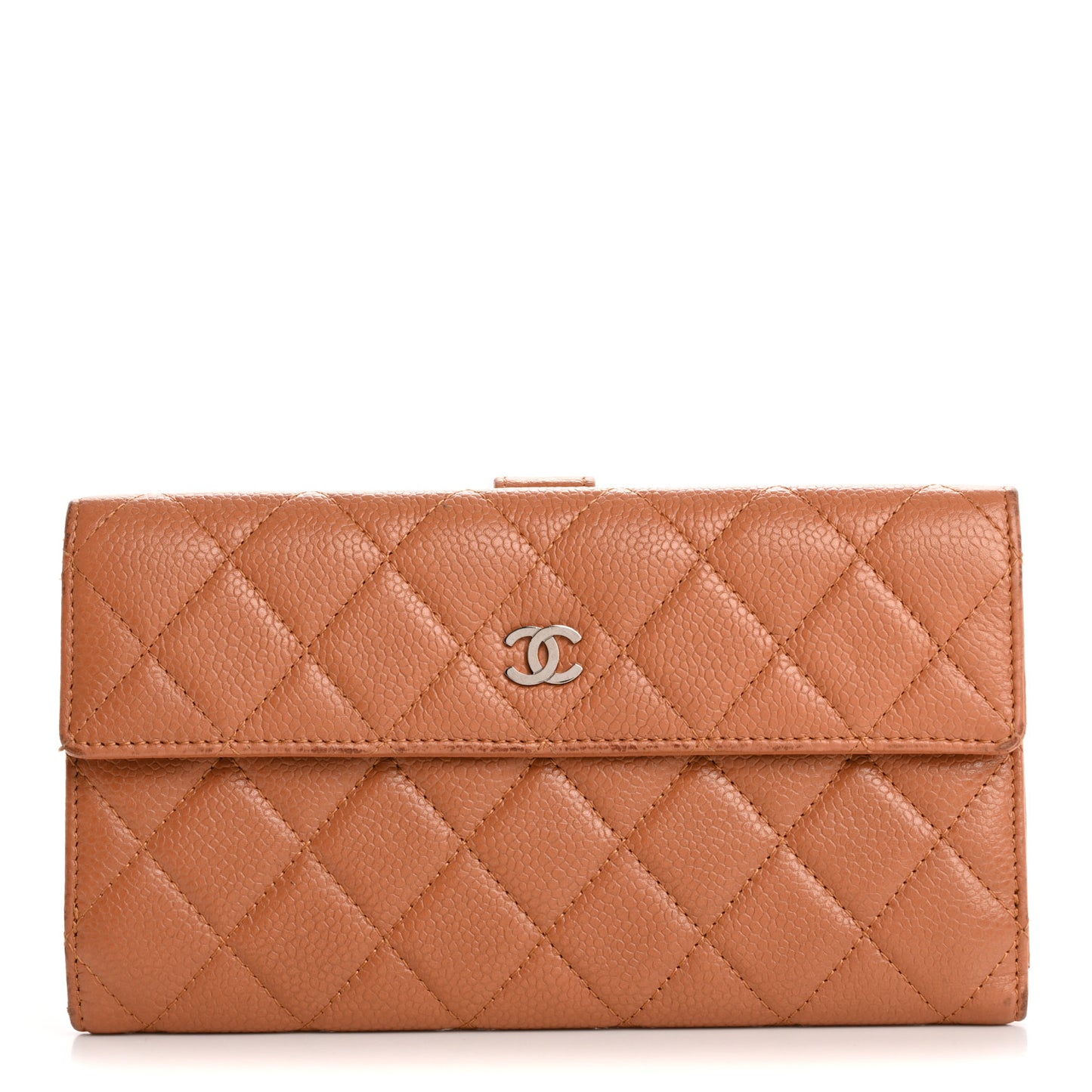 Caviar Quilted Long Flap Wallet Light Brown