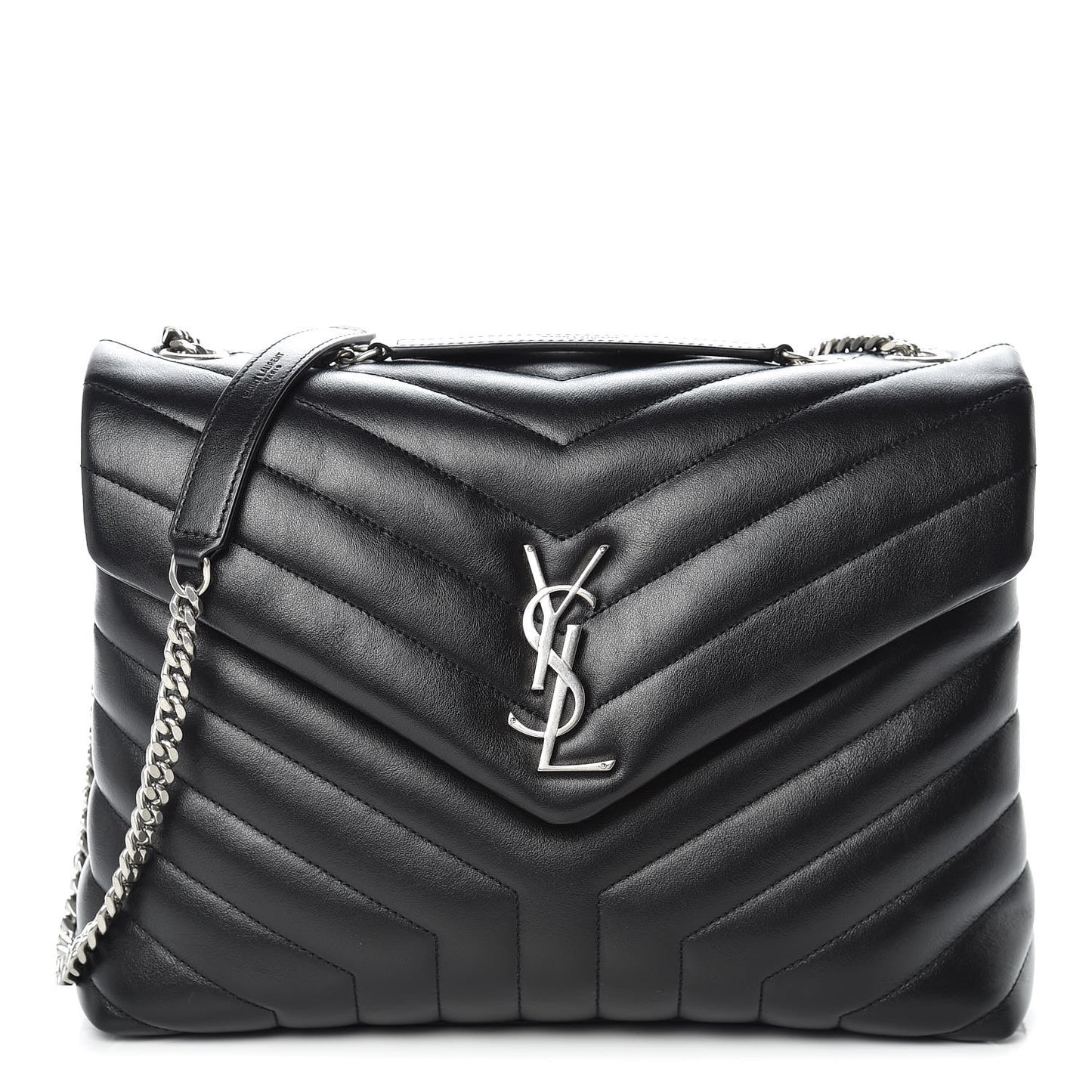 Calfskin Y Quilted Monogram Medium Loulou Chain Satchel Black
