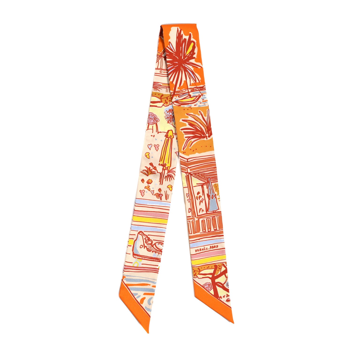 Hermes Silk Rayures D'ete Twilly Orange Corail Bleu 2 of 3