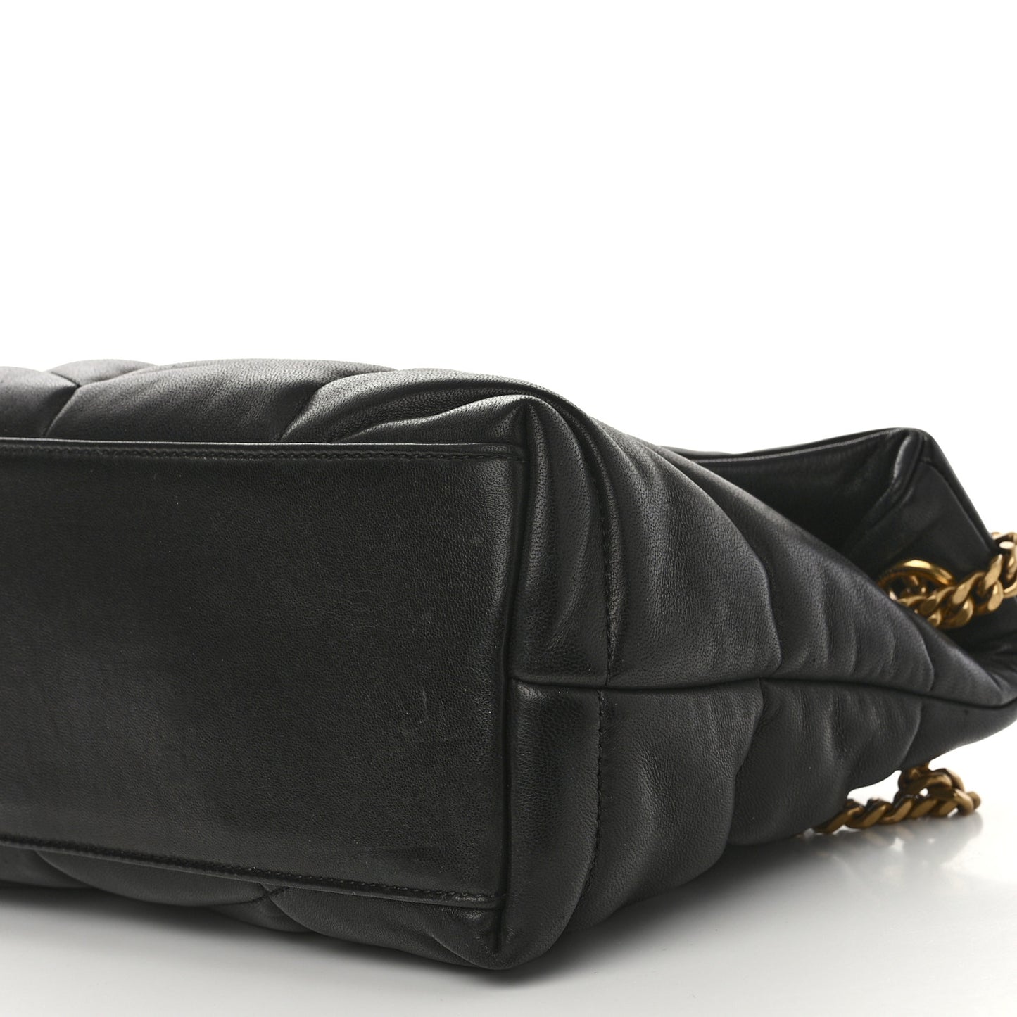 Lambskin Quilted Medium Loulou Puffer Monogram Chain Satchel Black